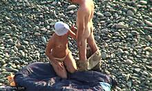 Stolen childhood beach scene with girlfriend fellating boyfriend