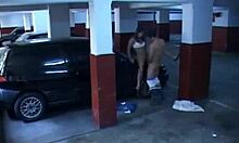 Dark-haired slut takes her BF's cock in a parking lot